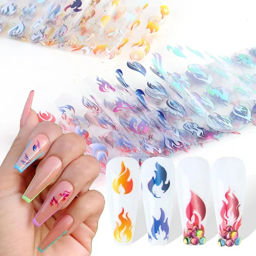 Vista 38 de Calcomanías holográficas de transferencia de uñas, hojas de esmalte de uñas de corazón de amor, láminas de transferencia de papel estrellado