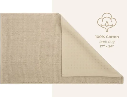 Vista 5 de American Soft Linen - Alfombra de baño antideslizante, 100% de algodón, 17 x 24 pulgadas, alfombras de baño lavables, tapetes peludos, color beige