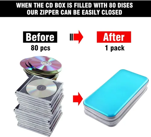 Vista 4 de Funda para CD, 80 de capacidad, DVD, VCD, multimedia, Blu-ray, soporte para cartera, organizador de almacenamiento (azul cielo)