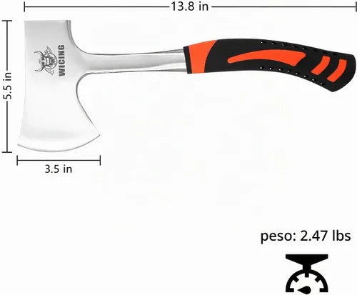 Vista 2 de Hacha de 13.8 pulgadas, hacha de campamento de acero de alto carbono y agarre de reducción de golpes con funda de nailon 47 EU