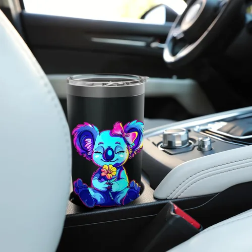 Vista 6 de Streetwear synthwave 80s 90s retro cute girls koala & flower Stainless Steel Insulated Tumbler