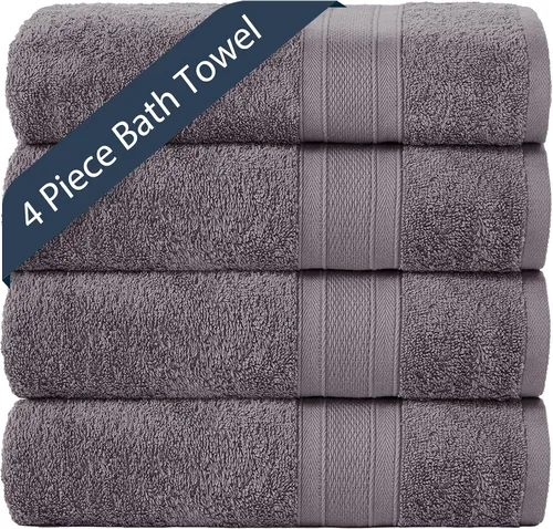 Vista 17 de TRIDENT Juego de 4 toallas de baño beige de secado rápido 100% algodón