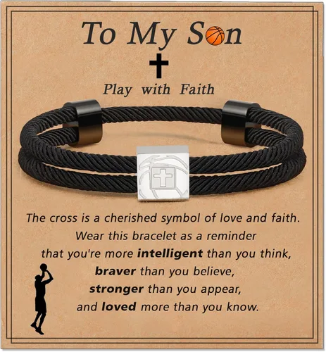 Vista 12 de Pulsera cruz de béisbol/fútbol/baloncesto/fútbol americano de Lydow para graduación, para niños, hombres, hijos, jugadores, equipo, amantes, nietos