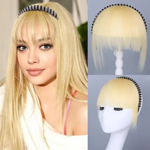 Vista 11 de G&T - Flequillo con clip para el cabello humano, flequillo delgado con fleco de diamantes de imitación, extensiones de cabello para mujer, flequillo
