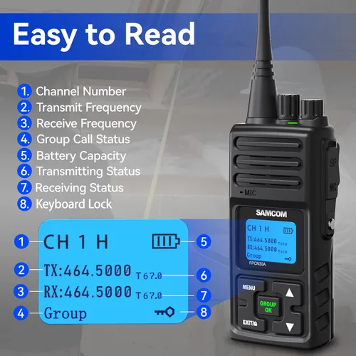 Vista 4 de SAMCOM Radios de 2 vías FPCN30A Radios bidireccionales de largo alcance recargables 5 vatios UHF programables Radios de mano profesionales Walkie