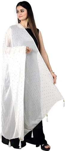 Vista 9 de Chandrakala Chal Dupatta de gasa para mujer, chal envolvente Chunni, beige (D191-P)
