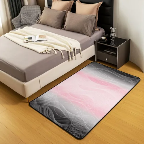Vista 5 de Alfombras de sala de estar de 3 x 5, color rosa y negro, alfombra de área con líneas de rayas para niños, mujeres y hombres, juego de alfombras