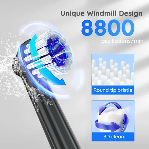 Vista 5 de mornwell Cepillo de dientes eléctrico USB de carga rápida, 3 modos, cepillos de dientes giratorios, cepillos de dientes giratorios recargables con 4