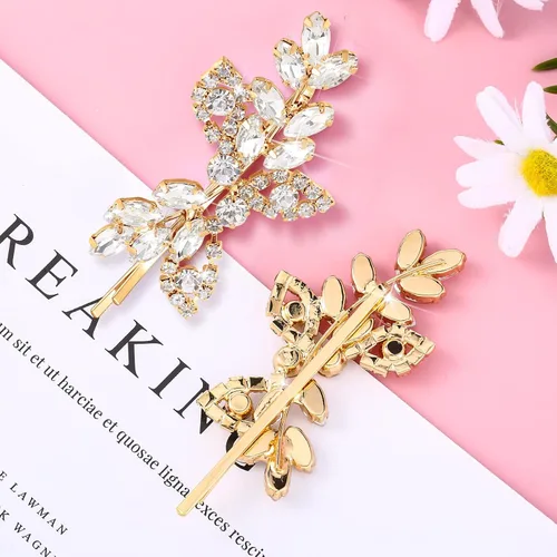 Vista 3 de Waydress 4 pinzas para el pelo con diamantes de imitación para boda, pasador de pelo de novia, diseño de hojas decorativas, accesorios de horquilla