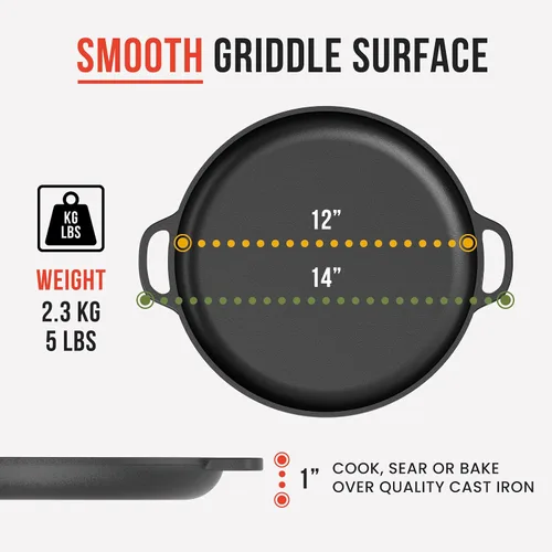 Vista 2 de Sartén de hierro fundido para pizza Chef Pomodoro, sartén de hierro fundido pre-sazonada de 12 pulgadas con asas, sartén dosa para dosa Tawa Roti