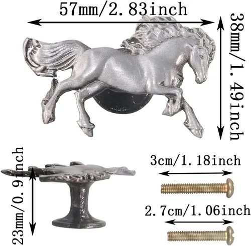 Vista 2 de 6 pomos en forma de caballo, manija de puerta, armario, cajón, aparador, pomos de un solo agujero, manijas para muebles de cocina, armario, armario