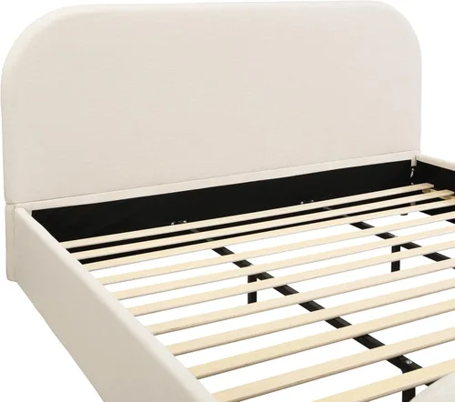 Vista 6 de Merax Marco de cama tamaño Queen, cama de plataforma tapizada de lino con cabecero y estribo de 44 pulgadas de alto, base de madera maciza, diseño
