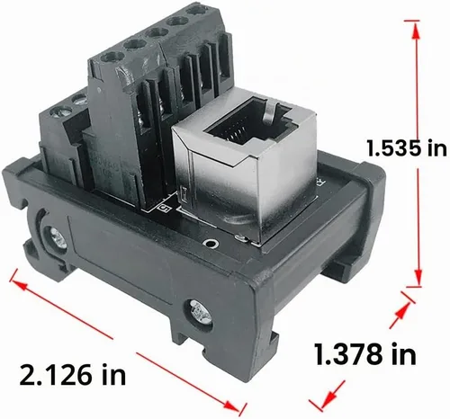 Vista 3 de Placa de distribución de conector Ethernet de montaje en riel DIN RJ45 8P8C, conector de bloque de terminales de conector vertical RJ45