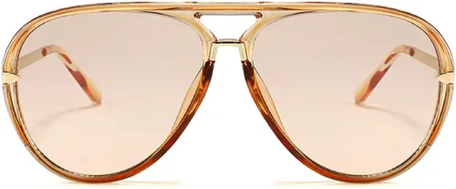 Vista 19 de Gafas de sol de gran tamaño de piloto para mujer, marco grande, gafas de sol de moda con marco de metal, sombras ovaladas Verde