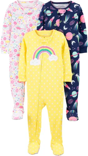 Vista 8 de Simple Joys by Carter's Girls 3-pack Snug Fit Footed Cotton Pajamas Bailarina/Abejas/Luna