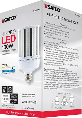 Vista 8 de Satco S49396, bombilla LED de mazorca de maíz de 100 W, reemplazo HID, base EX39, bombilla