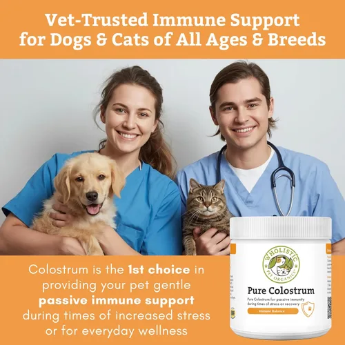 Vista 2 de Wholistic Pet Organics Calostro para perros y gatos, calostro bovino en polvo, alivio de alergias para gatos y perros, apoyo inmunológico y alivio