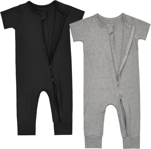 Vista 3 de Aablexema Pijama de rayón de bambú de manga corta para bebé Negro & gris
