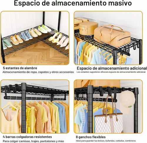 Vista 7 de ULIFHOME E15C Pro - Perchero en forma de L para esquina, perchero independiente para colgar ropa, sistema de armario resistente de 48.8 pulgadas