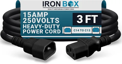 Vista 40 de IronBox Electric - Cable de Alimentación C14 a C13 de Servicio Pesado, 15A, 250V, Cable de Extensión para Computadora 14/3 AWG - Cables