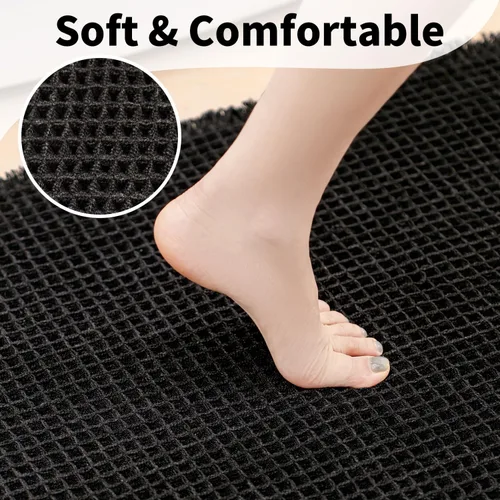 Vista 3 de Alfombra de baño negra – Alfombra de baño antideslizante y lavable, súper absorbente y de secado rápido, pequeña alfombra de baño bohemia para Negro