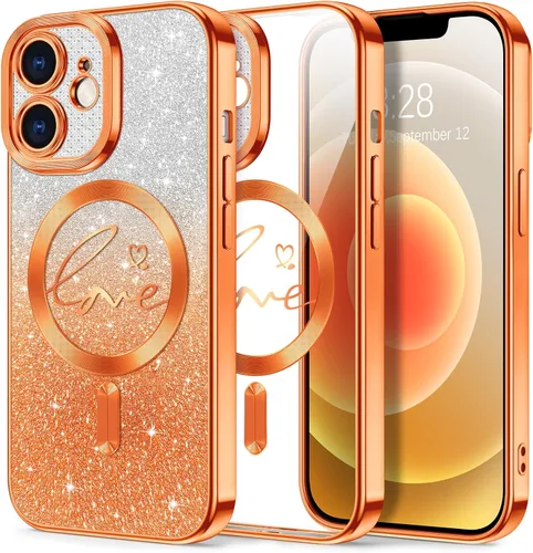 Vista 144 de Hython Funda para iPhone Air con purpurina, compatible con MagSafe Love Heart fundas magnéticas transparentes para teléfono para mujeres y niñas