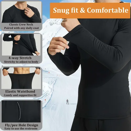 Vista 4 de LNFINTDO Ropa interior térmica para hombre, pantalones largos con forro polar, ropa interior larga cálida para invierno, capa base, pantalones