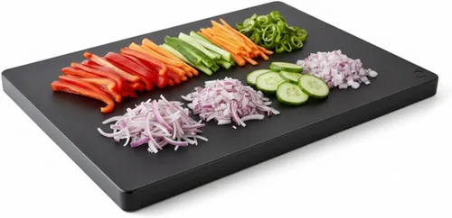 Vista 8 de Tabla de cortar de plástico negro grueso para restaurante, 18 x 12, 1 pulgada de grosor