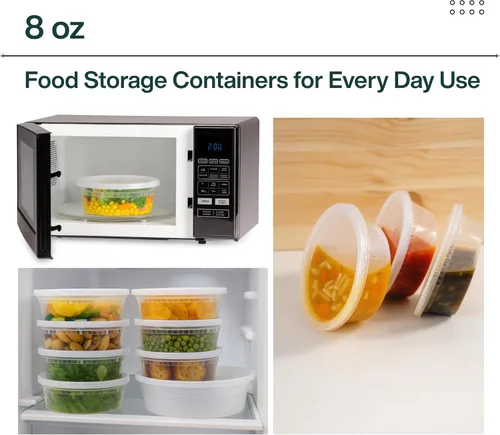 Vista 2 de [8oz-20 juegos de recipientes de plástico con tapas, recipientes transparentes sin BPA con tapas herméticas, almacenamiento de alimentos resistente