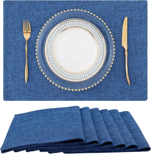 Vista 27 de homing - Juego de 4 manteles individuales de algodón y lino, manteles de tela lavables para mesa de comedor de estilo rústico para interiores y Negro