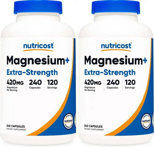 Vista 6 de Nutricost Magnesio + Extra Strength 420 mg, 120 cápsulas - 60 porciones. Óxido de magnesio y glicinato - Sin OMG, sin gluten, vegano