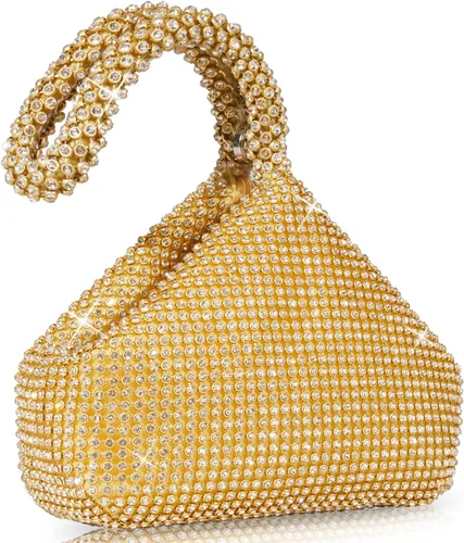 Vista 12 de Bolso de noche para mujer - Tamaño más grande mejorado, clutch de muñeca con diamantes de imitación completos brillantes para fiesta, boda, cita