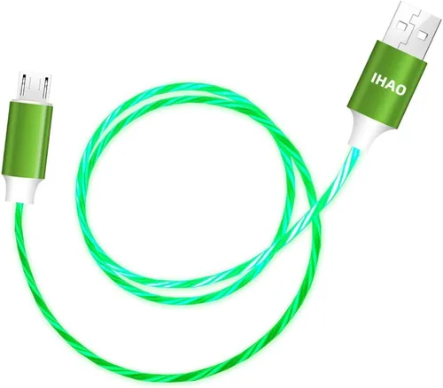 Vista 23 de IHAO Cable de carga multipuerto, 3 combinaciones en un cable USB A a USB C/Micro USB PD, cable de carga rápida iluminado LED que fluye compatible
