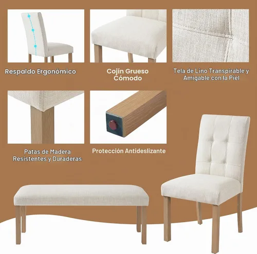 Vista 7 de P PURLOVE - Juego de mesa de comedor de 6 piezas, mesa de madera moderna