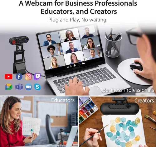 Vista 8 de j5create Cámara web y cámara de documentos de modo dual 1080P con enfoque automático y manual, cubierta magnética de privacidad para PC