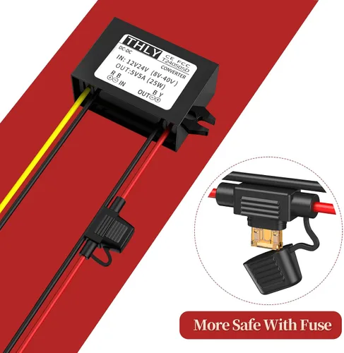 Vista 4 de TPT - Convertidor solar de 12 V a 5 V, 5 A, 25 W; entrada CC 8-40 V, impermeable, fusible, salida de CC de 5 V, incluye bloque de terminales