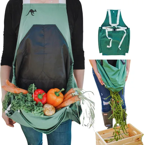 Vista 9 de Roo - Delantal de jardinería con bolsillos y cosecha, bolsa de recogida, ajustable, resistente al agua, lavable, lona de algodón