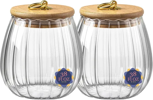 Vista 12 de Frascos de vidrio con tapas de bambú, contenedores de vidrio de 23 FL OZ con tapas herméticas para almacenamiento, tarros grandes de caramelo