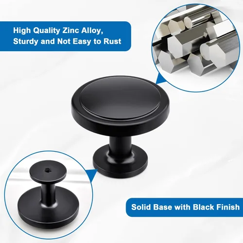 Vista 7 de WEAVERBIRD Paquete de 2 pomos redondos negros para gabinete, pomos modernos de aleación de zinc de 1-1/4 pulgadas para armarios de cocina, puertas