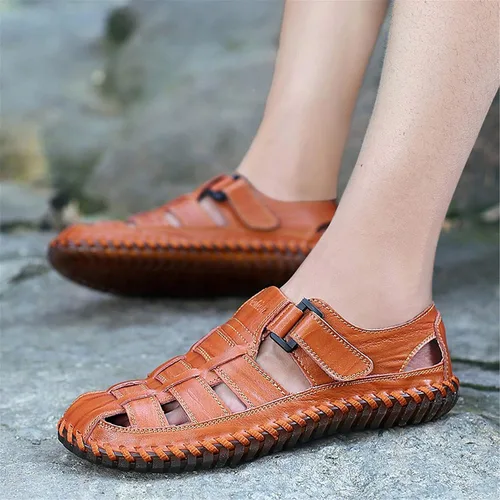 Vista 7 de Moodeng Sandalias deportivas para hombre con puntera cerrada, zapatos de pescador de cuero para verano, playa, mocasines transpirables