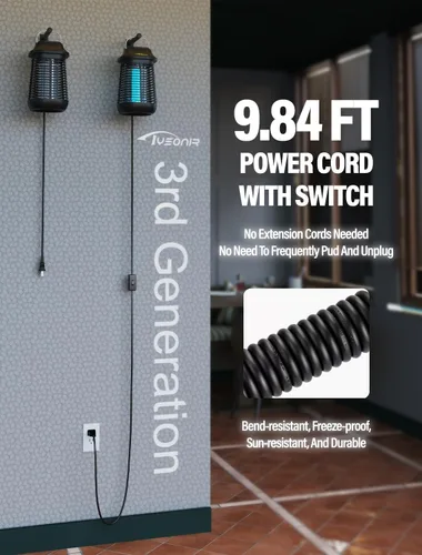 Vista 4 de Bug Zapper 4200 V para exteriores e interiores, cable de alimentación de 9.84 pies con interruptor, exterminadores eléctricos impermeables