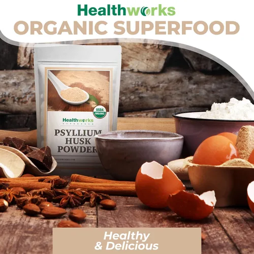 Vista 7 de Healthworks Superfoods Polvo de cáscara de psyllium orgánico 1 lb de fibra soluble Keto Organic, Powder, 1 lb, Soluble Fiber, Digestive Support