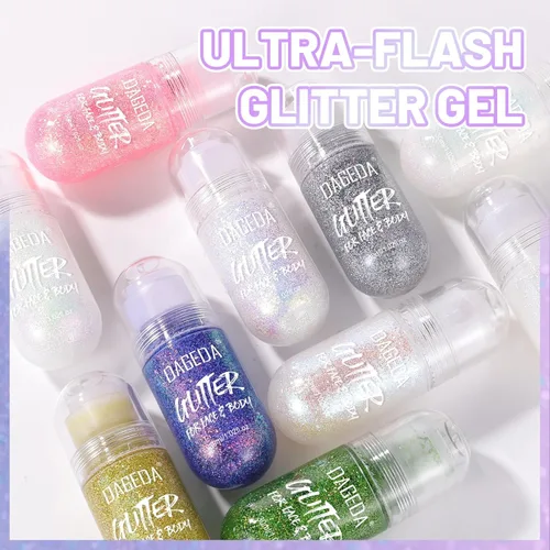 Vista 6 de DAGEDA Gel de purpurina corporal, purpurina facial enrollable para maquillaje de sirena, accesorios para festivales, rave, gel holográfico