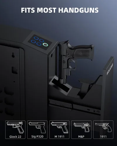 Vista 4 de Caja fuerte biométrica para pistola de mano con huellas dactilares, acceso rápido de 3 formas deslizante, caja fuerte para pistola, caja