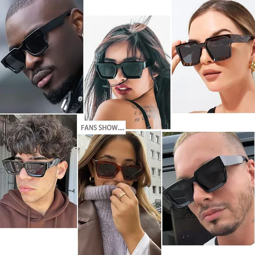 Vista 2 de Haqptul Gafas de sol gruesas con marco cuadrado para hombres y mujeres, color negro, grandes y gruesos, rectangulares, sombras oscuras, gafas