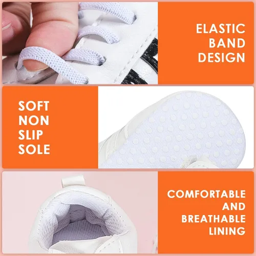 Vista 4 de KIDSUN Zapatos deportivos de cuero para bebés y niñas con suela suave antideslizante para recién nacidos zapatos casuales para primer caminante