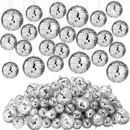 Vista 10 de Funtery 100 Piezas Bolas de Discoteca con Espejo a Granel Surtidas Plateadas Colgantes Decoración de Bolas de Discoteca para Hogar Boda Cumpleaños