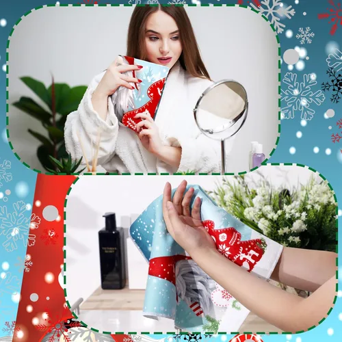 Vista 4 de Preboun Juego de 3 toallas de baño navideñas de gnomo, toallas de mano con árbol de Navidad, toallas de baño con copos de nieve de invierno, toallas