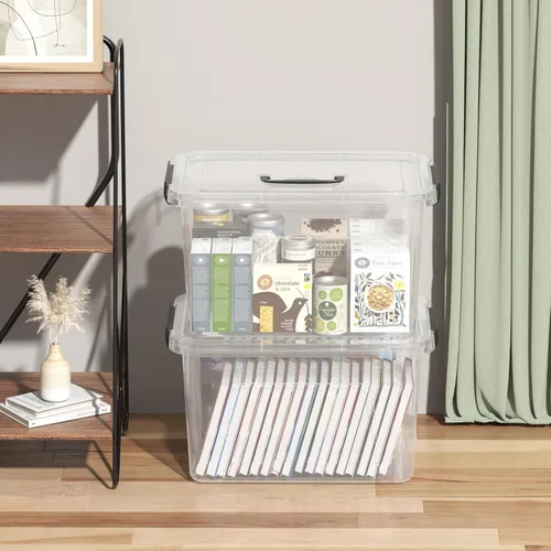 Vista 4 de Contenedor de plástico de 17.5 L con tapas, caja de cierre transparente, 4 paquetes