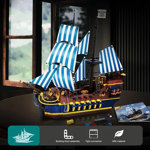 Vista 5 de YESHIN Kit de bloques de construcción modelo de barco piratas, MOC Sailboat Model Construction Set to Build, regalo para entusiastas